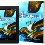 A book-and-ipad composite of the The Trickster front cover