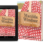 A book-and-ipad composite of the Matilda Windsor Is Coming Home front cover on a transparent background